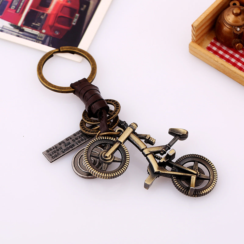 Wholesale Vintage Woven Cowhide Bicycle Leather Keychain